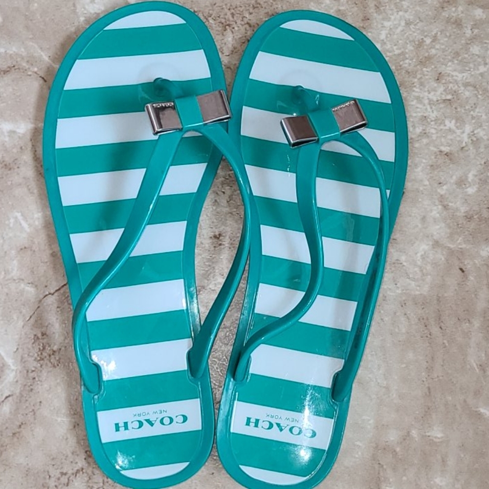 👜COACH🩴 Landon Jelly Flip Flops Green Women's 7
